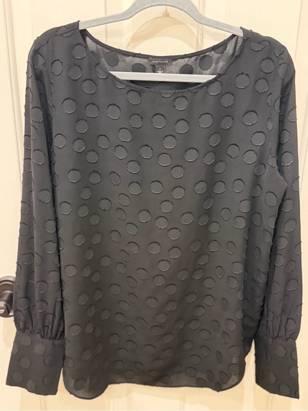 Ann Taylor Black Textured Polka Dot Long Sleeve Top